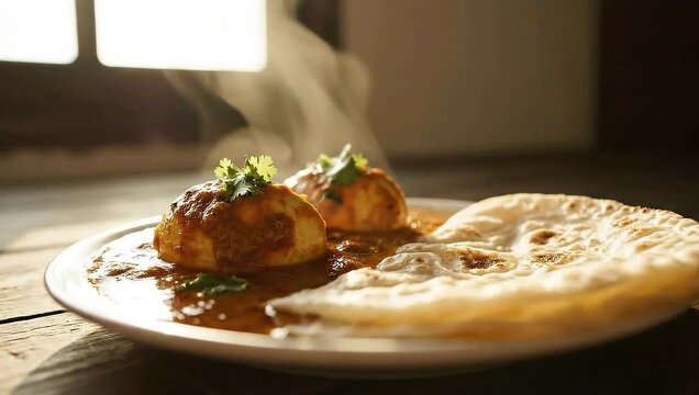 Egg curry with paratha morning breakfast