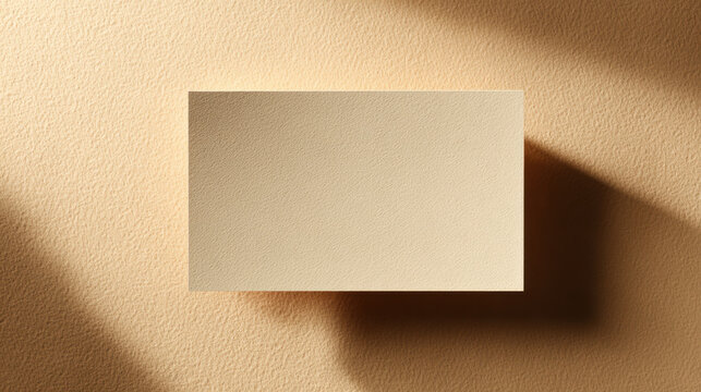 Top view beige card mockup on textured background
