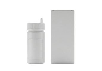 White medicine bottle and box isolated on transparent background mockup product packaging