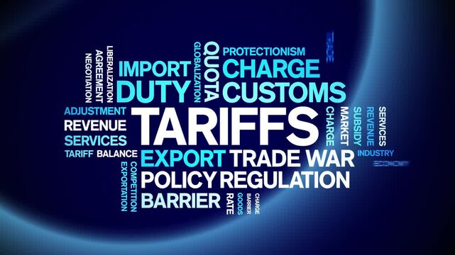 Tariffs animated word cloud-text design animation tag kinetic typography seamless loop.