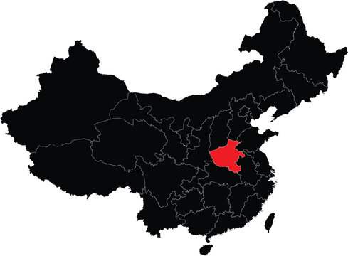 Henan Province on Map of China Editable Vector