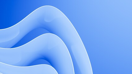 Abstract wavy curved 3d render. Blue soft layers of plastic with lines, folds, ruffles. Modern wallpaper, texture pattern.