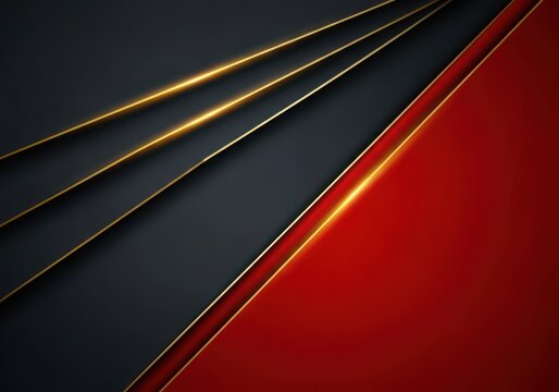 Abstract dark gray and red background with golden lines, luxury modern design for presentation backdrop