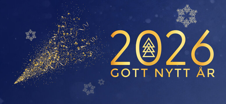 Christmas card in swedish. Happy New Year 2026. Gott nytt &aring;r