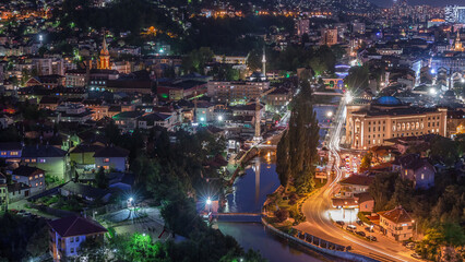 City view of Sarajevo from most popular panoramic spot in Sarajevo day to night timelapse.