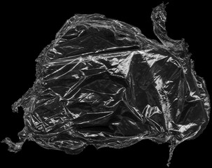 Naklejka premium Dark Wrinkled Plastic Film Texture Overlay on Black Background