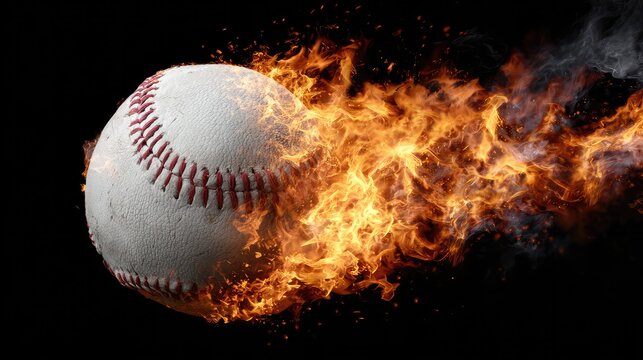baseball. Baseball with dramatic fiery effect isolated on pure black background with intense flames. event key visuals, club posters, designed for sports event promotions and stadium branding.