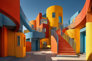 Kaleidoscopic jockey club innovation tower in hong kong, featuring colorful spiral stairs and walls, ideal for architectural design concepts.