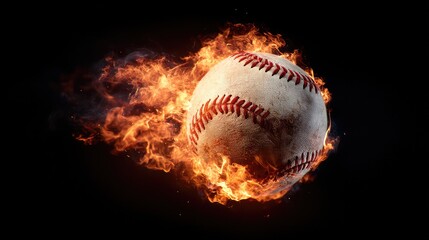 baseball. Baseball with dramatic fiery effect isolated on pure black background with intense flames. event key visuals, club posters, designed for sports event promotions and stadium branding.