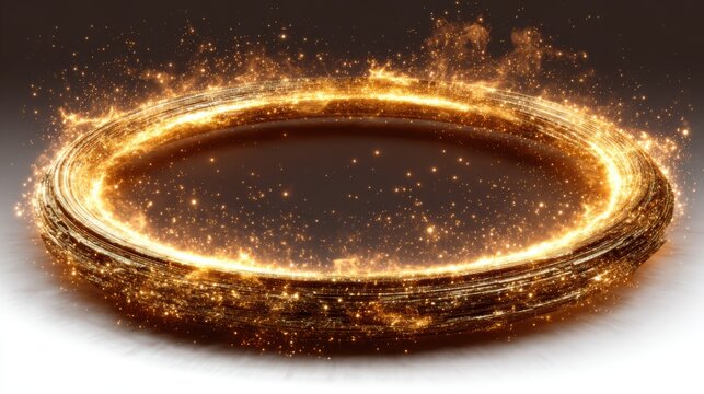 Stunning golden vortex of sparkling light particles swirling in a mesmerizing circular motion for festive abstract backgrounds