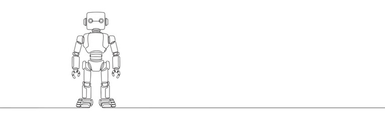 Continuous one thin smooth line simple minimalistic drawing of a simple robot on a white background