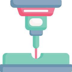 Flat Design Illustration of a Milling Machine with a Drill Bit Engaged in Material on a Transparent Background © Shinta