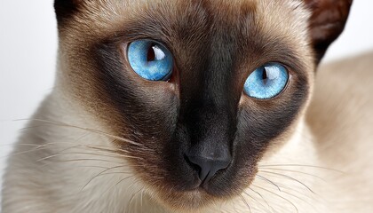 Charming Siamese Cat with Bright Blue Eyes Posing Gracefully Against a Soft, Blurred Background
