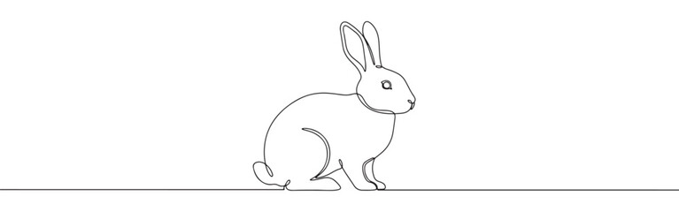 Continuous one thin smooth line simple minimalistic drawing of a simple rabbit on a white background