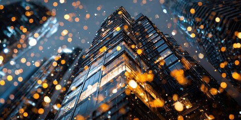 Sydney Modern Office Building, Glass Facade, Bokeh, Night Photography, Australia, Cityscape, Architecture, Urban, Skyscraper, High-Rise. High quality