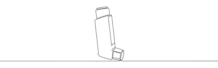 Continuous one thin smooth line simple minimalistic drawing of an asthma inhaler on a white background