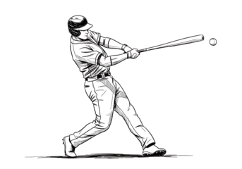 Baseball player swinging bat outline isolated on transparent background