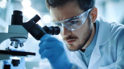 Scientist using microscope for scientific research and observation
