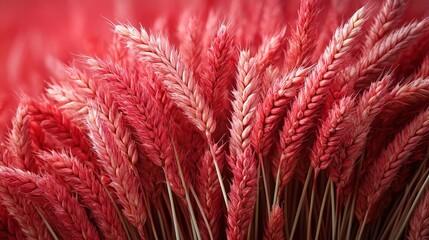 Obraz premium Close-up shot of vibrant red wheat stalks with distinctive white tips. The rich color contrast creates a striking visual.