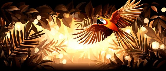 Colorful macaw soars through lush rainforest vibrant wildlife scene tropical setting close-up view nature's beauty