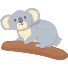 Cute Grey Koala Perched on a Brown Branch with a Transparent Background