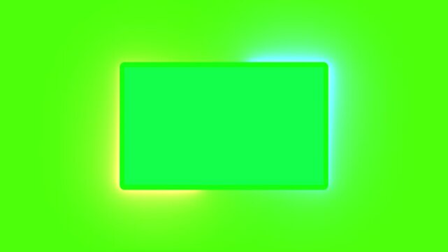 abstract glowing neon rectangle frame animation green screen 4k. Bright neon border frame effect isolated on green background. square two moving neon lights overlay 4K graphic animation video