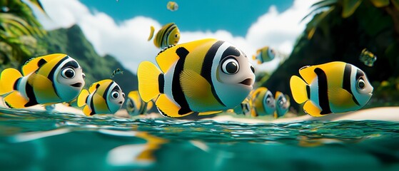 Underwater adventure colorful clownfish swimming in tropical reef coral environment vibrant seascape close-up perspective