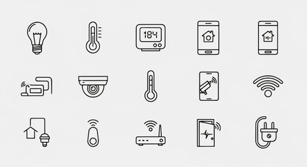 Home Automation Outline Icons One Color – Complete Editable Vector Icon Sheet for Modern Design and Professional Use