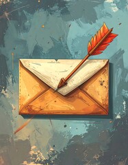 Artistic rendition of an envelope pierced by a feathered arrow