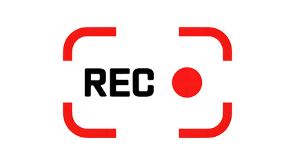 A red recording icon with brackets and a circle on a black background in a digital illustration