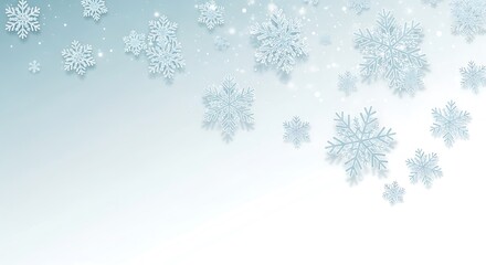 Delicate light blue snowflakes falling gently against a soft gradient background