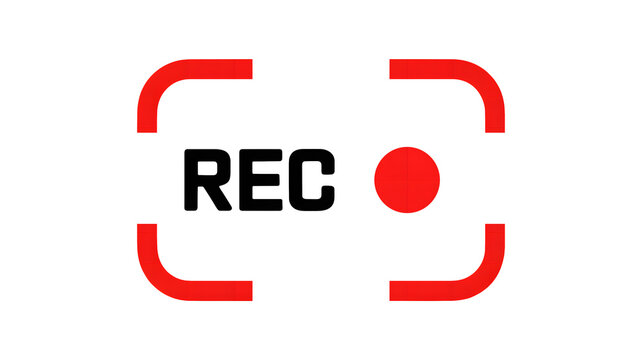 A red recording icon with brackets and a circle on a black background in a digital illustration