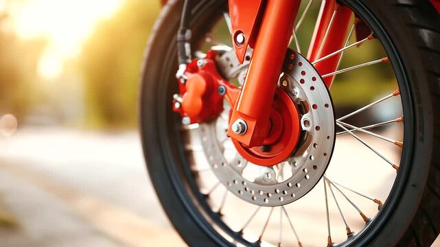 Front brake pad replacement red defocused sport motorcycle, faceless maintenance work, inspection visualization detail, blurred bike background, braking response concept, pad inter