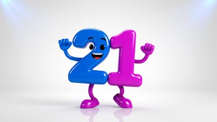 Cartoon Numbers Celebrating 21st Birthday, Animated Characters