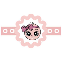 Naklejka premium Cute Baby Girl Face Illustration in Pink