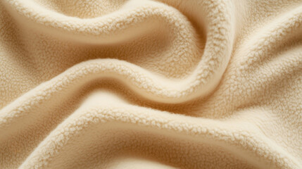 Soft light beige fleece fabric texture background - close up macro shot for cozy winter design