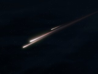 Fireballs in the sky. Shooting stars light up the night. Meteor trails in the atmosphere. Astrophotography of celestial bodies. © Nazarii