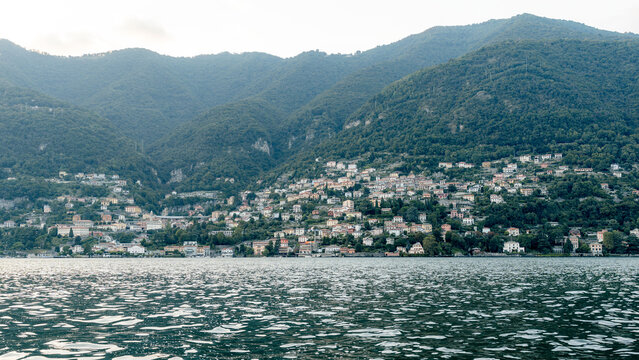 Scenic view of Moltrasio from Lake Como's tranquil waters