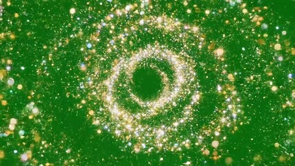 Magical golden glittering spiral swirling on a vibrant green backdrop, perfect for festive celebrations and enchanted holiday themes