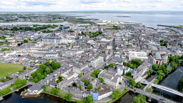 Fototapeta Aerial view of Galway city centre in Ireland