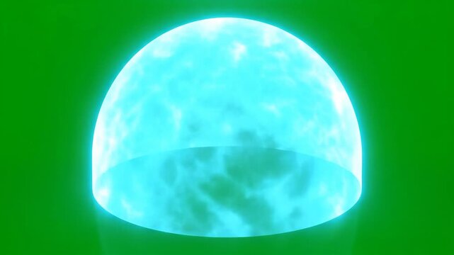 Futuristic energy shield dome on green screen, glowing blue plasma force field, sci-fi protective bubble effect for visual effects and gaming