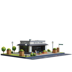 Retail store mockup showcasing a modern design with landscaping and street elements