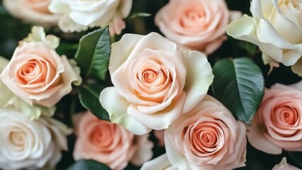 This stunning video footage showcases delicate pastel roses in full bloom. Ideal for projects related to love, nature, and floral themes. Enjoy the beauty of these blooms. Generative AI