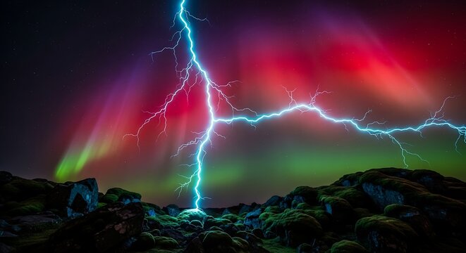 Spectacular celestial storm electrifies the night landscape aurora colors - Powered by Adobe