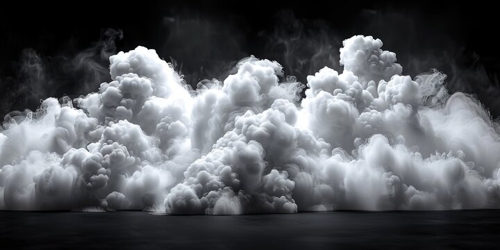 Dramatic billowing white cloudscape against a stark black backdrop for creative projects