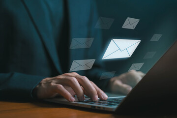 Obraz premium The image depicts email, inbox, messages, and online communication through digital devices.
