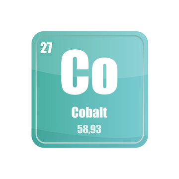 Cobalt chemical element tile. Atomic number twenty seven. Co sign Vector icon. Blue green square shape.