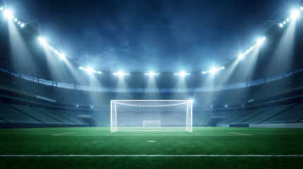 Stadium lights illuminate a soccer field 