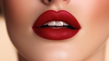 Fototapeta premium Captivating Cherry Red Allure Modern Sophistication in Lip Aesthetics and Facial Beauty Portraits