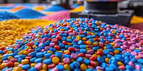 Obraz premium Vibrant mounds of colorful plastic pellets ready for manufacturing and production uses